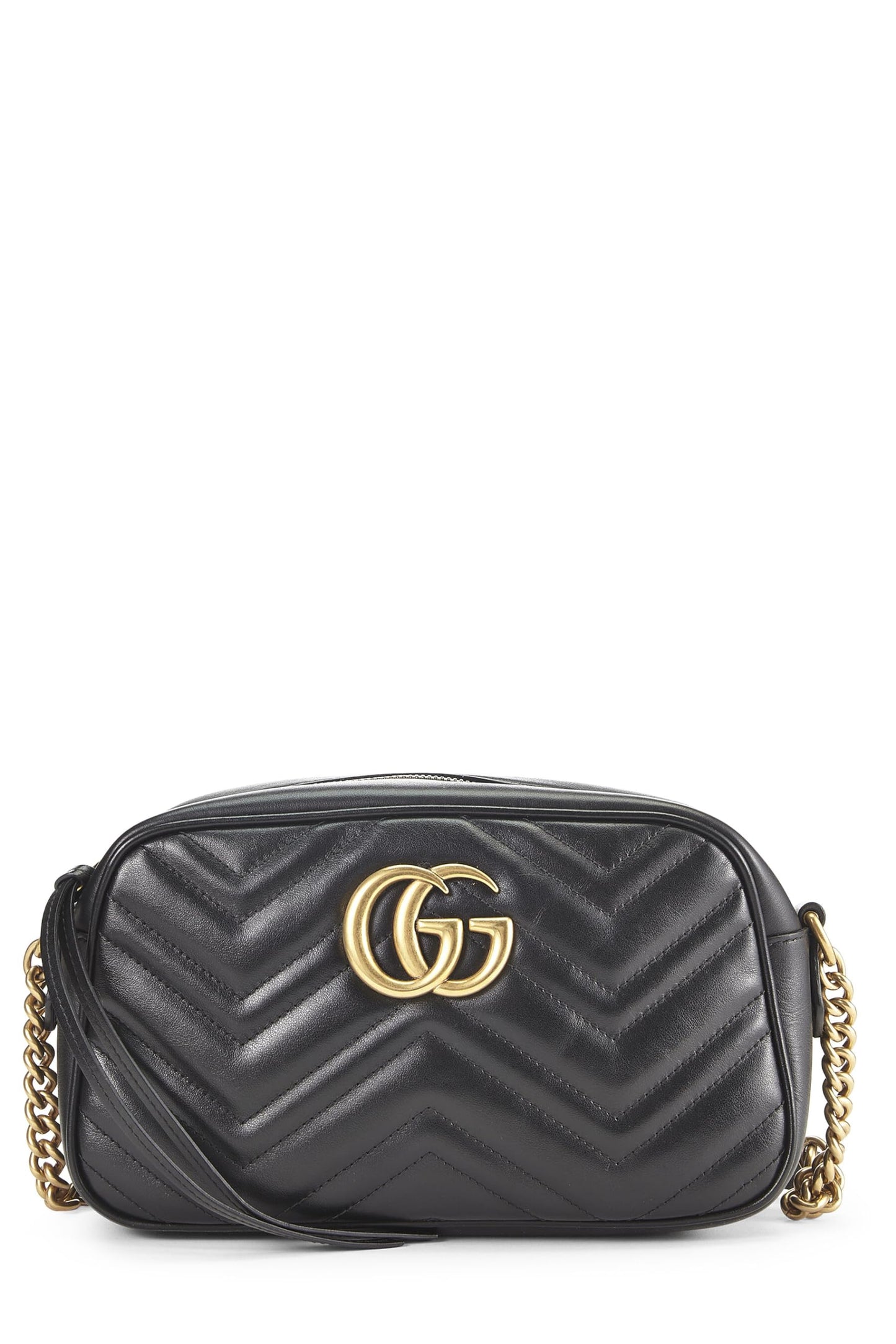 Gucci, Black Leather GG Marmont Crossbody, Black