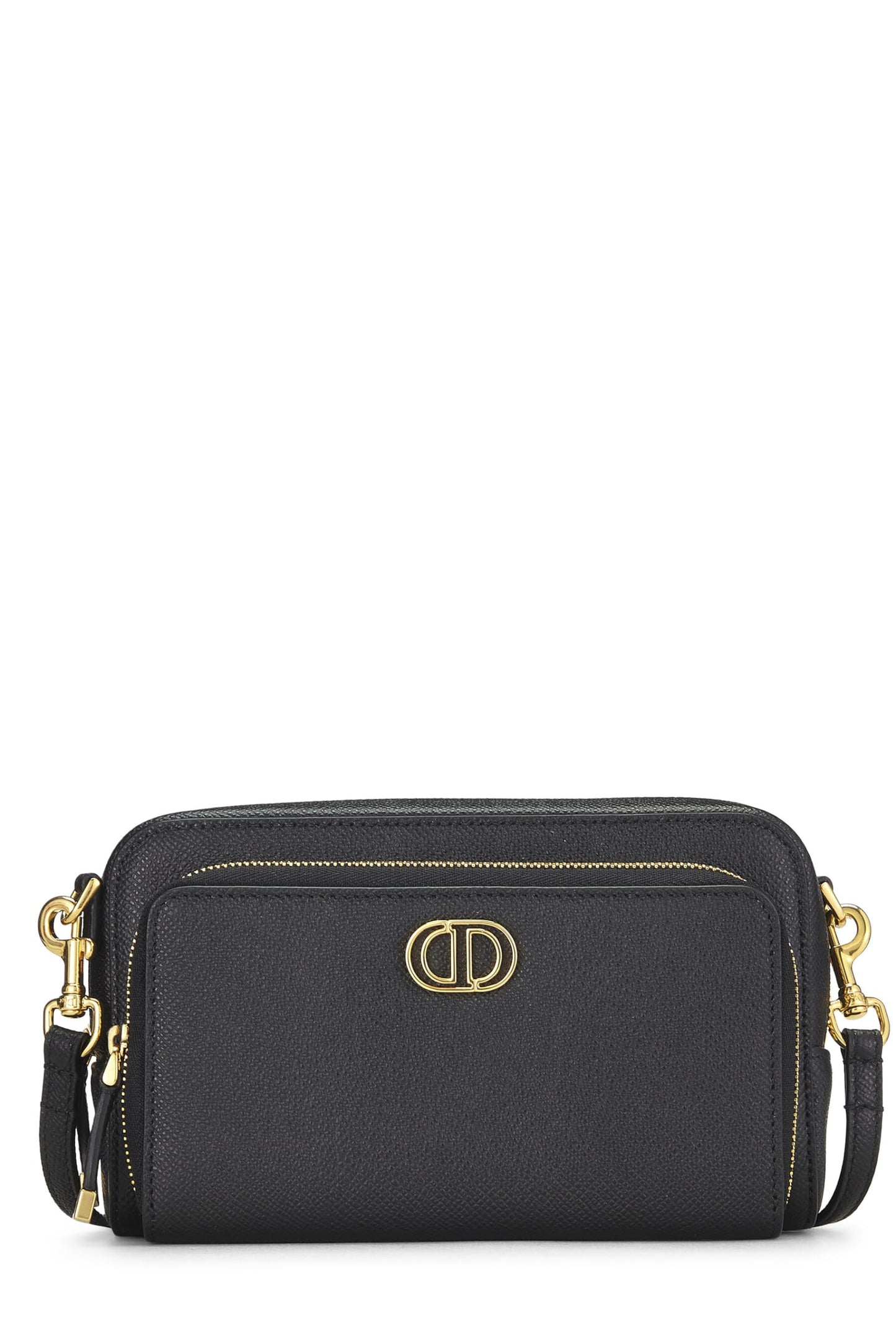 Dior, Black Calfskin Caro Double Pouch Crossbody, Black