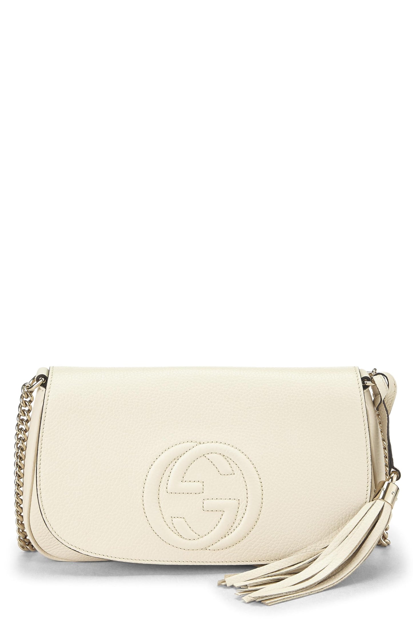 Gucci, Beige Grained Leather Soho Chain Flap Crossbody, Gold