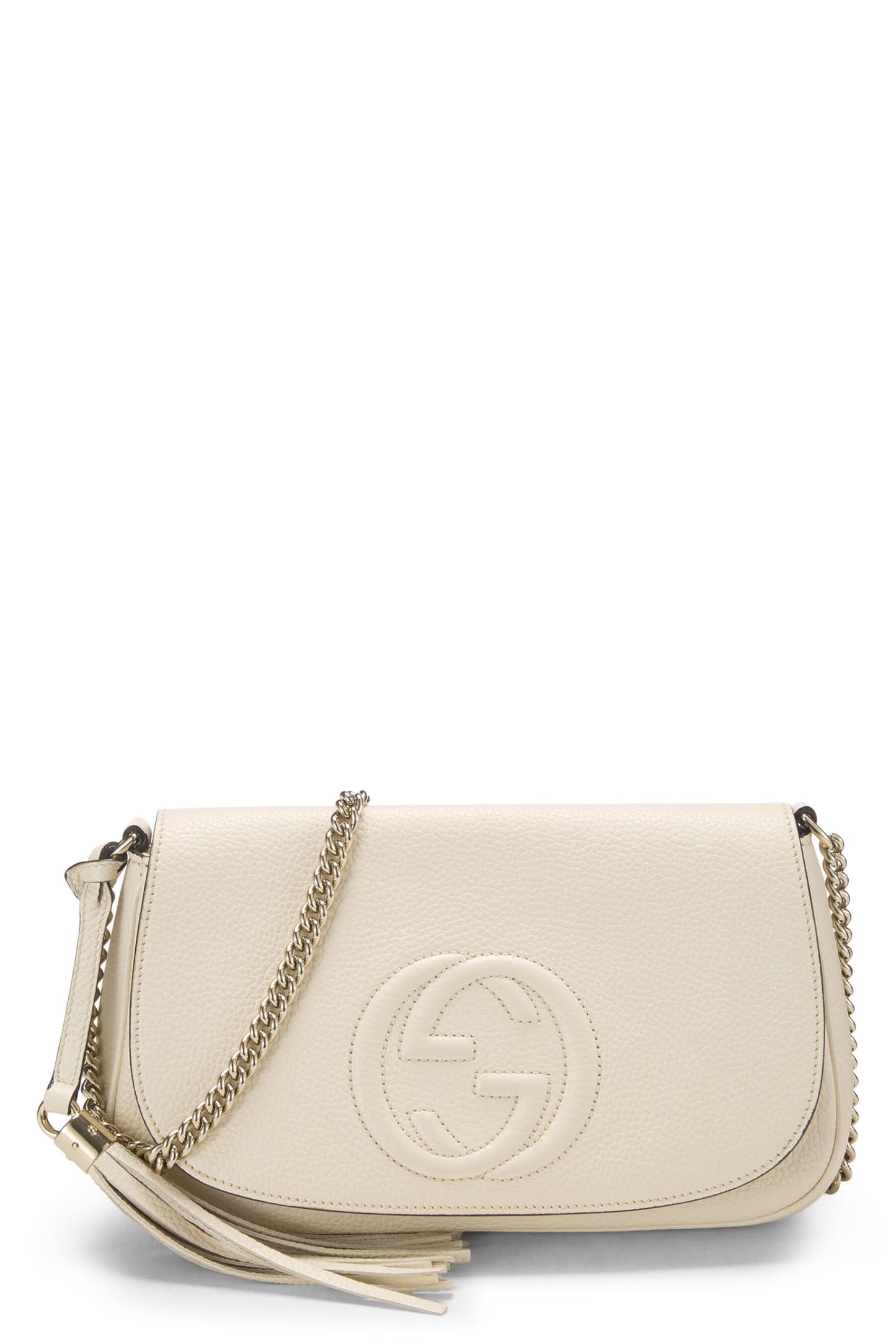 Gucci, White Grained Leather Soho Chain Flap Crossbody, White