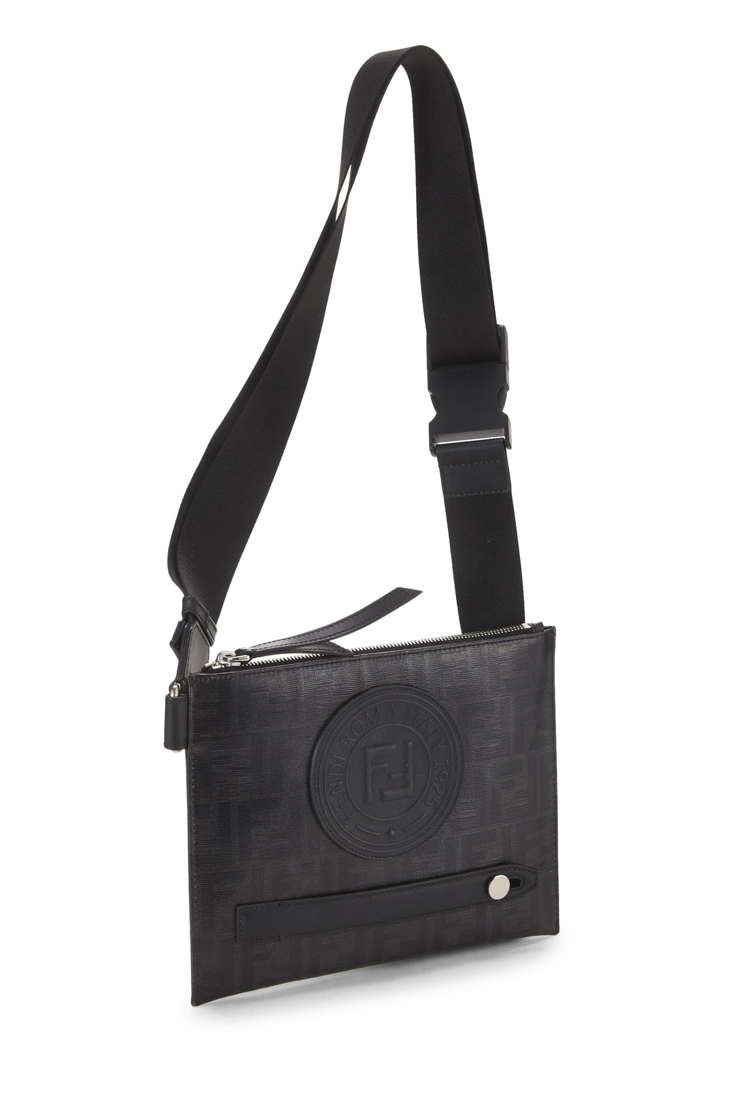 Fendi, Black Zucca Coated Canvas Crossbody Bag, Black