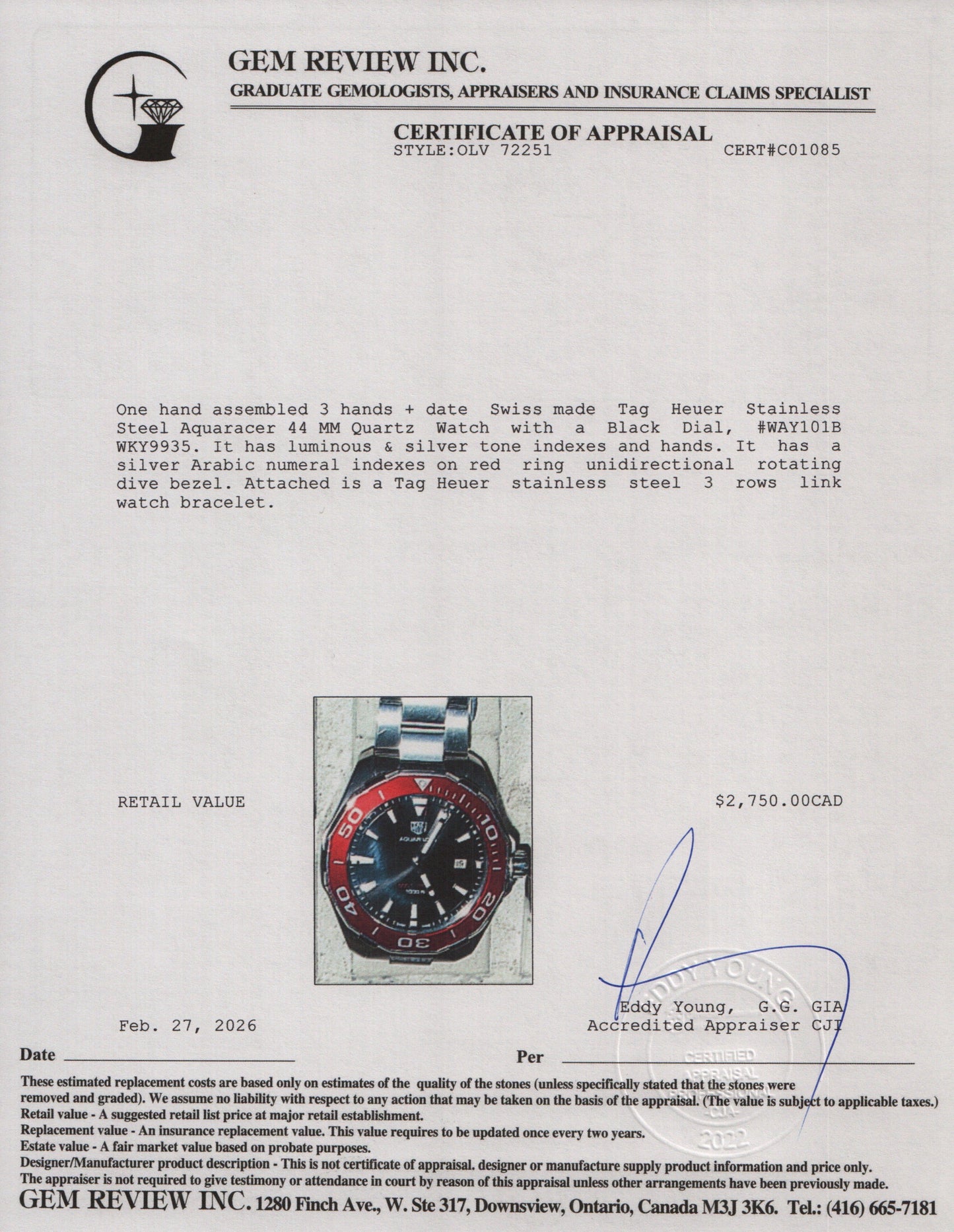 Tag Heuer 2021 Stainless Steel Aquaracer 44 MM Quartz Watch WAY101B Black Dial w/ Box & Papers