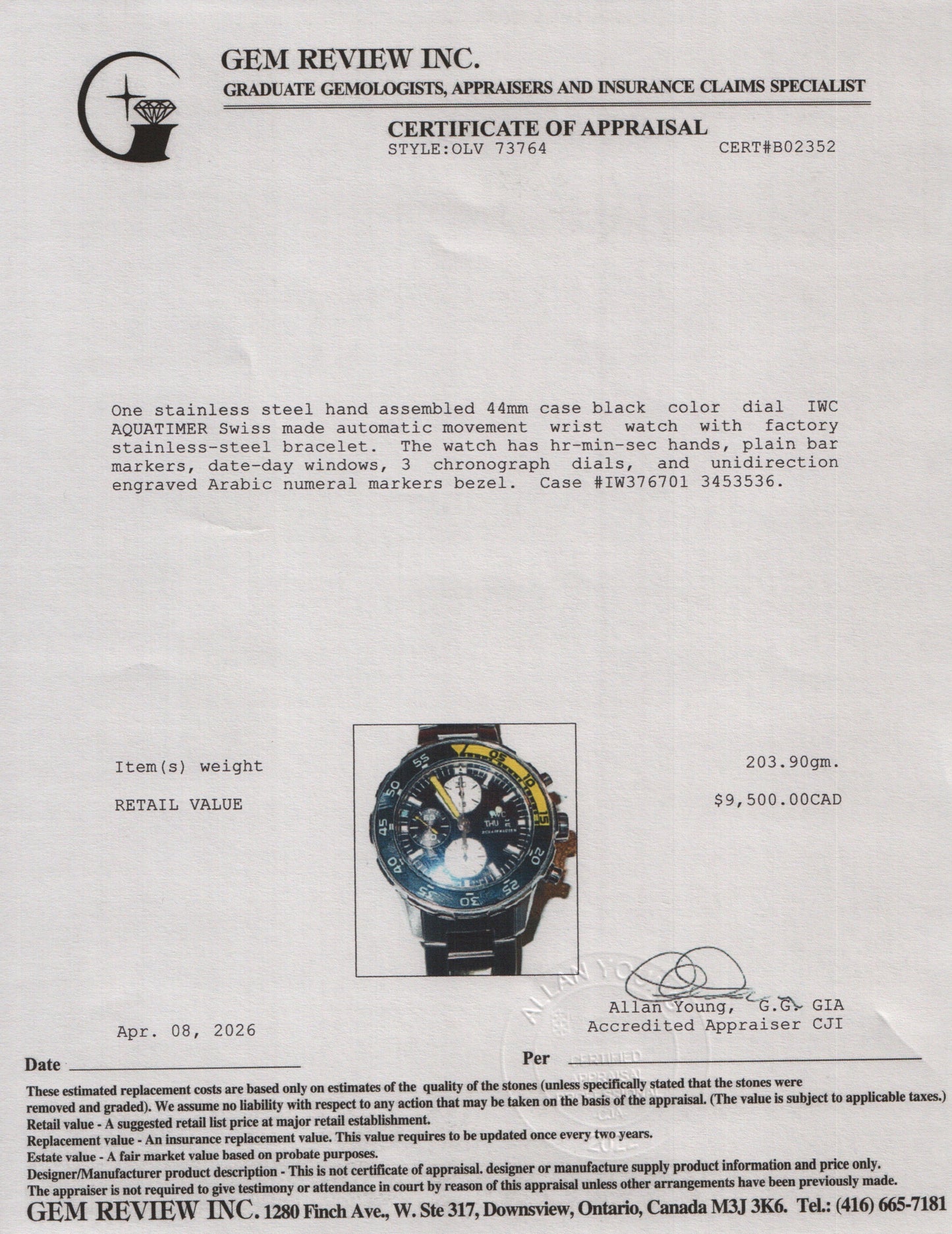 IWC Stainless Steel Aquatimer 44 MM Automatic Chronograph Watch Back Dial IW376701 w/ Box, Papers & Extra Straps