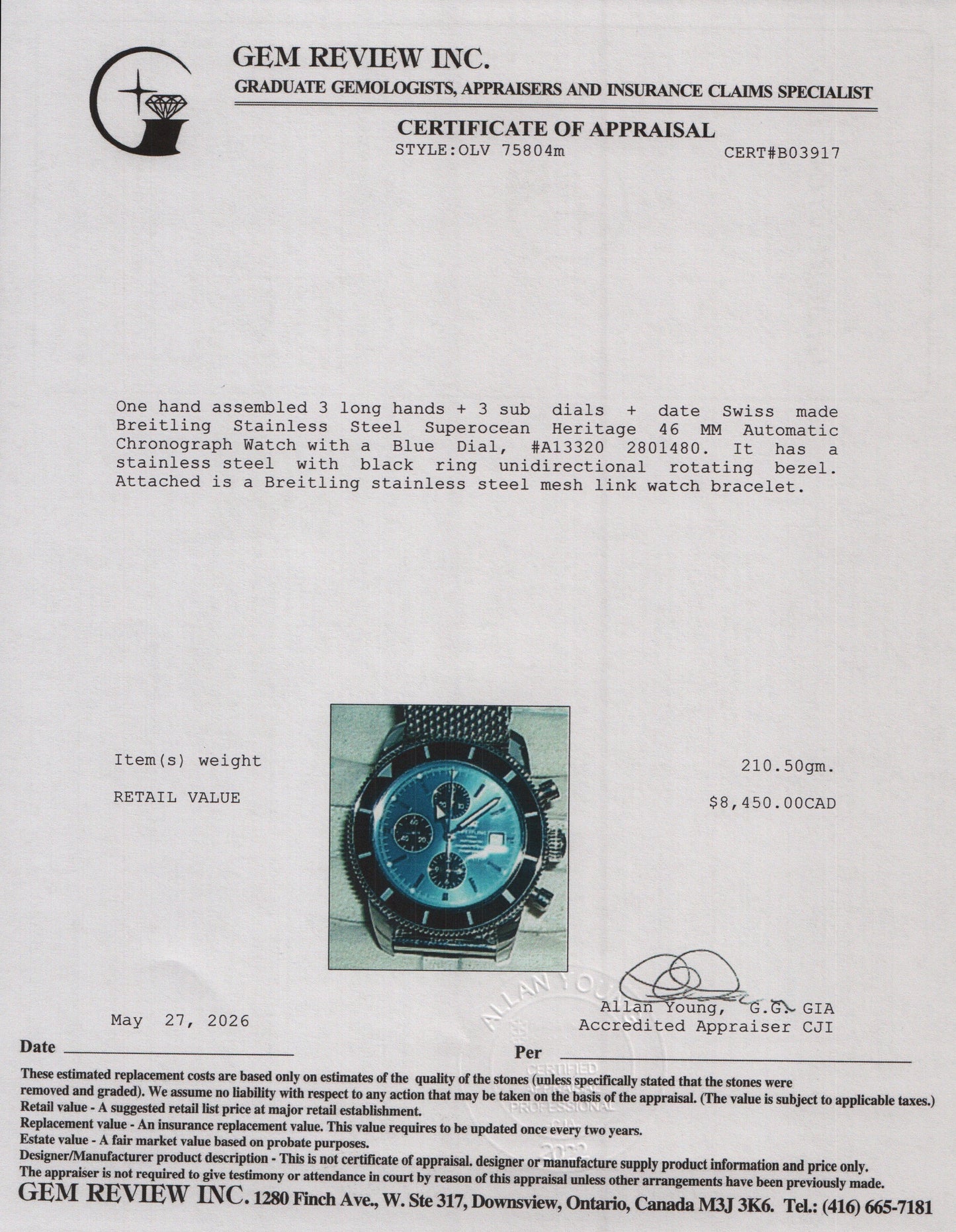Breitling Stainless Steel Superocean Heritage 46 MM Automatic Chronograph Watch Blue Dial A13320 w/ Box & Papers