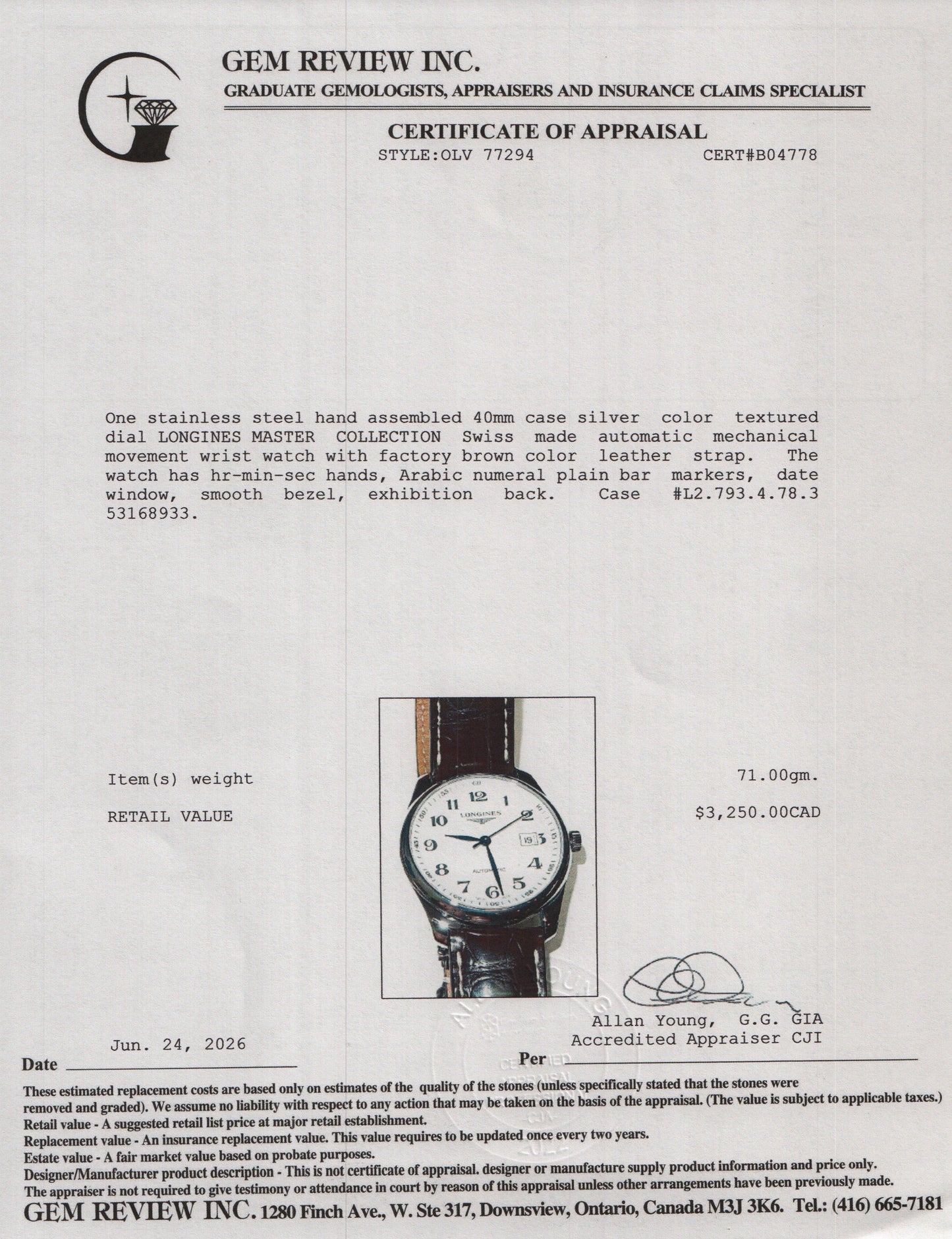 Longines Stainless Steel Master Collection 40 MM Automatic Watch Silver Dial
