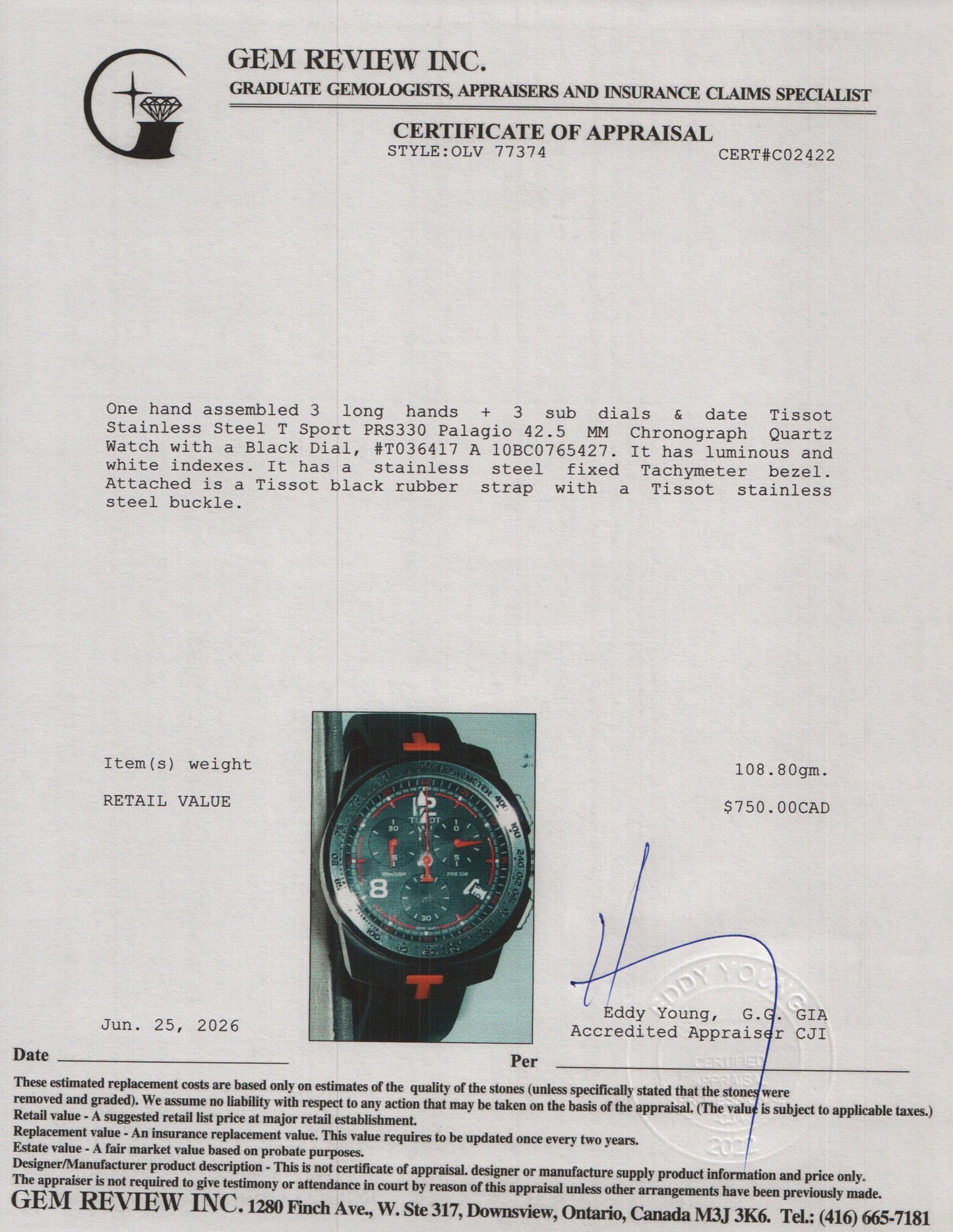 Tissot Stainless Steel T Sport PRS330 Palagio 42.5 MM Chronograph Quartz Watch Black Dial w/ Box & Papers
