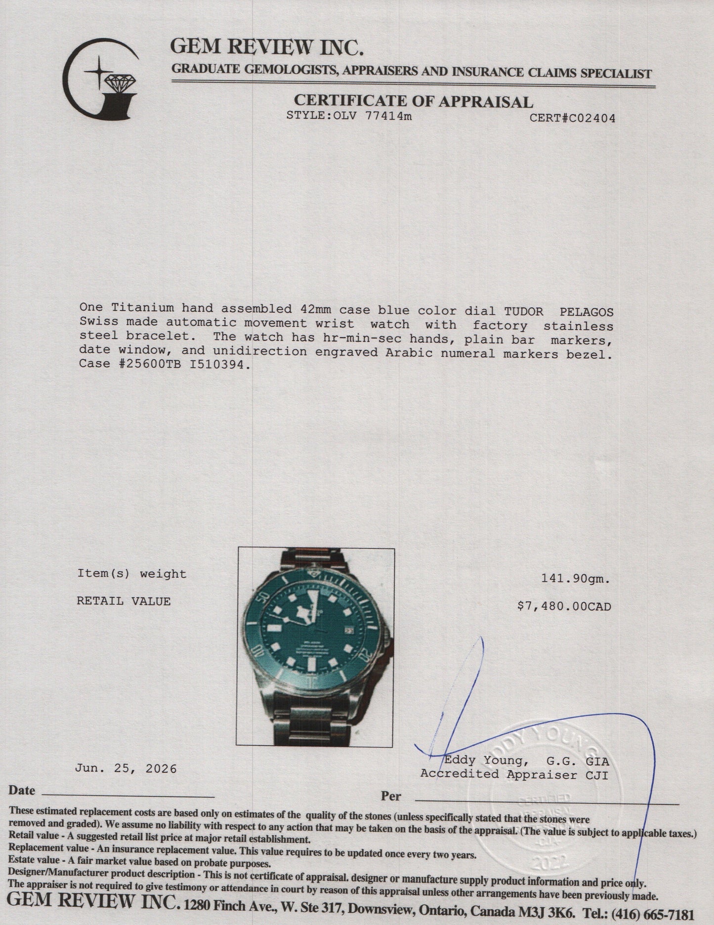 Tudor Titanium Pelagos 42 MM Automatic Watch Blue Dial 25600TB w/ Box, Papers & Extra Strap