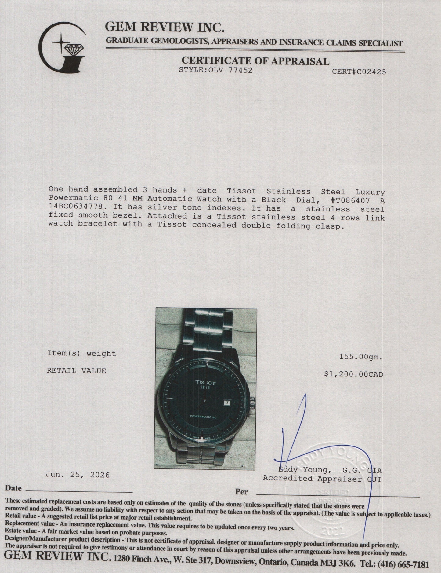 Tissot Stainless Steel Luxury Powermatic 80 41 MM Automatic Watch Black Dial w/ Box & Papers