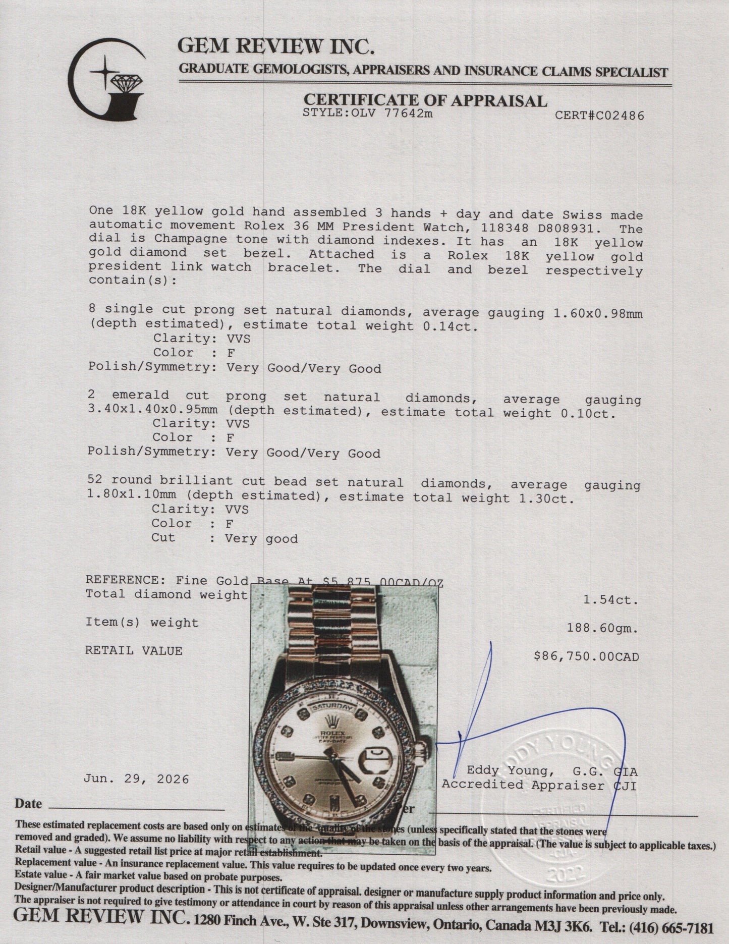 Rolex 18k Yellow Gold Diamond Bezel Day Date 36 MM President Watch Champagne Diamond Dial 118348 w/ Box & Papers