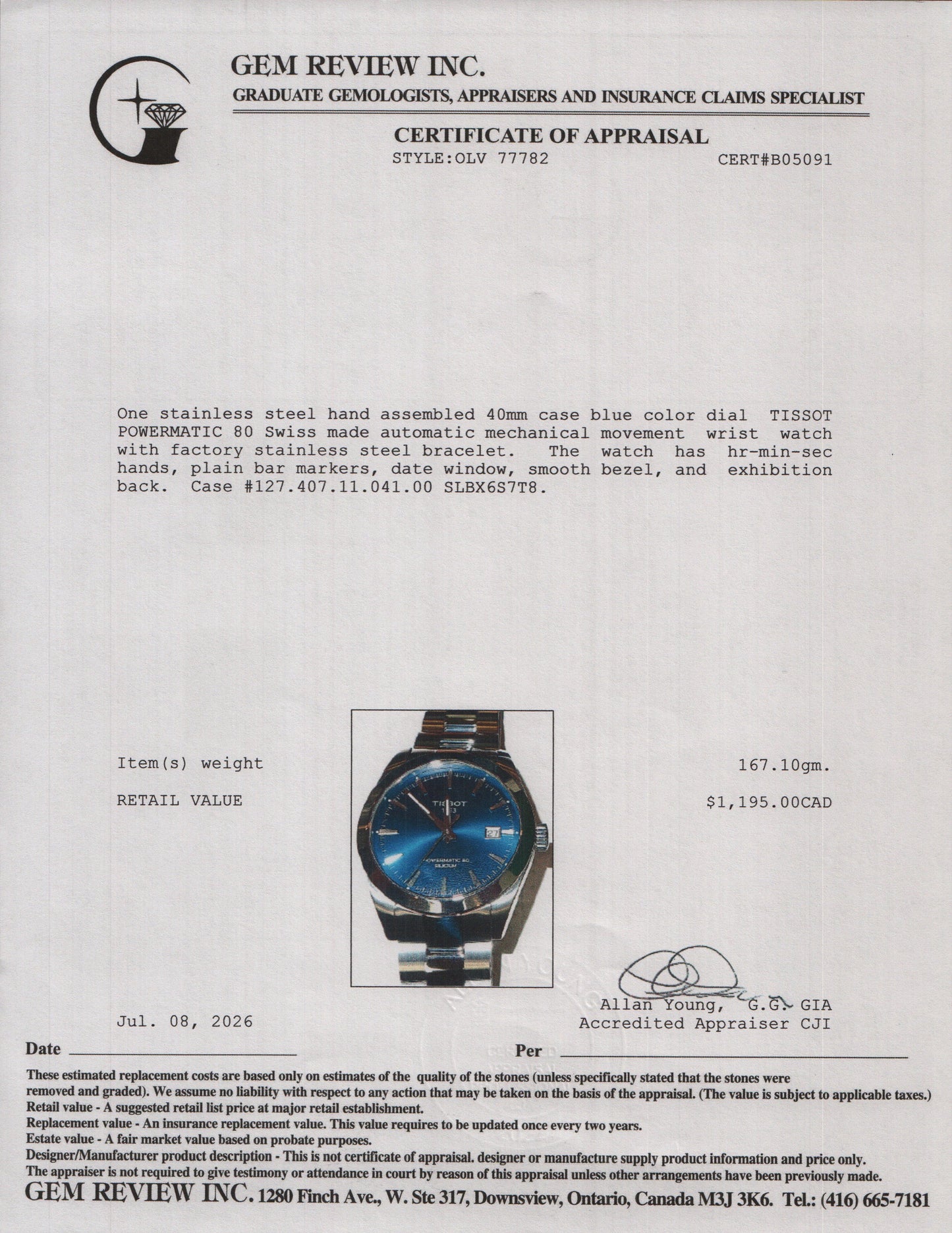 Tissot Stainless Steel Gentleman Powermatic 80 40 MM Automatic Watch Blue Dial w/ Box & Papers