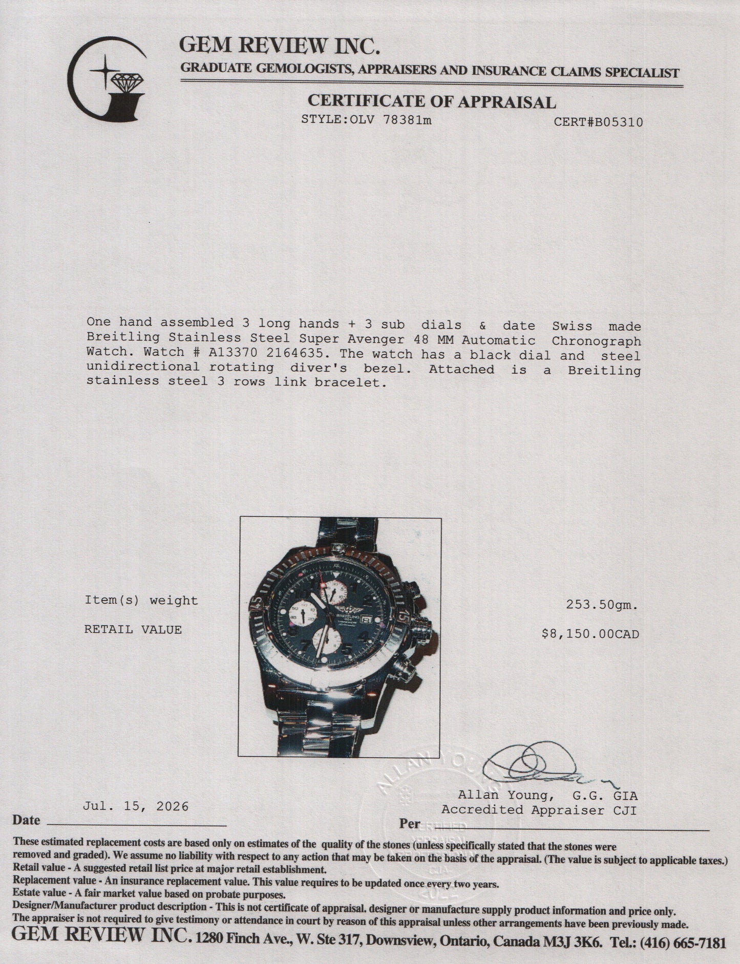 Breitling Stainless Steel Super Avenger 48 MM Automatic Chronograph Watch Black Dial A13370 w/ Box & Papers