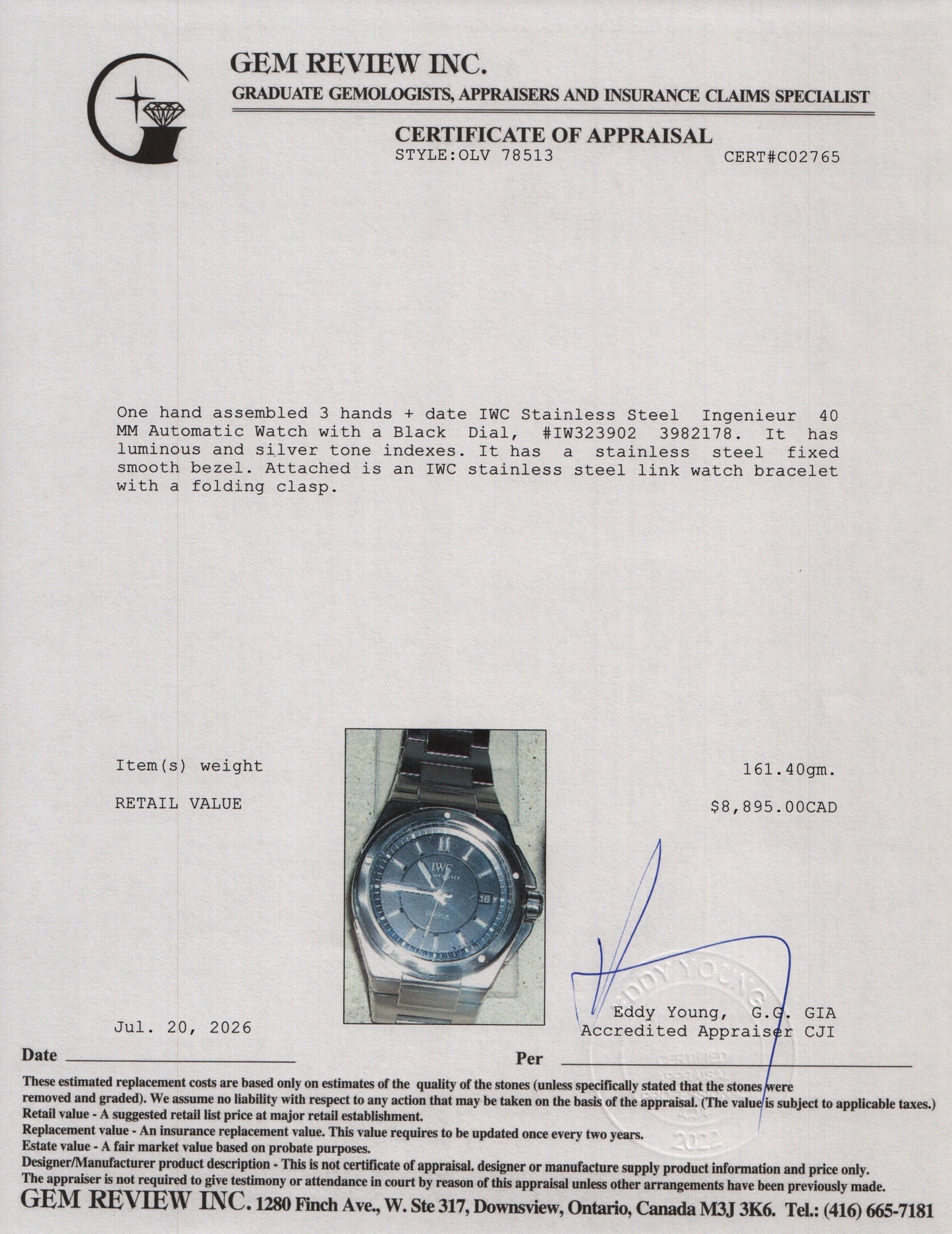 IWC Stainless Steel Ingenieur 40 MM Automatic Watch Black Dial IW323902