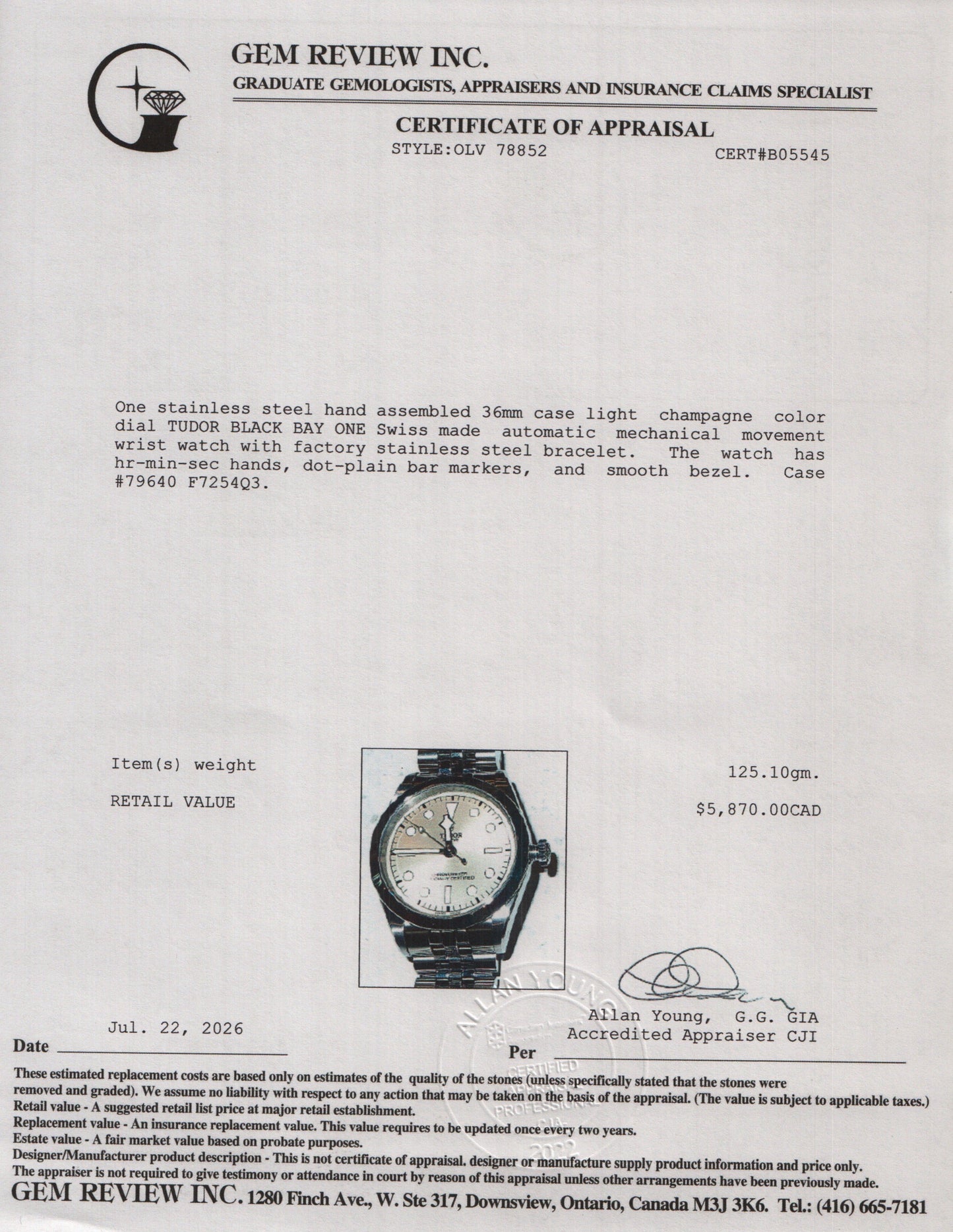 Tudor 2026 Stainless Steel Black Bay One 36 MM Automatic Watch Light Champagne Dial 79640 w/ Box & Papers