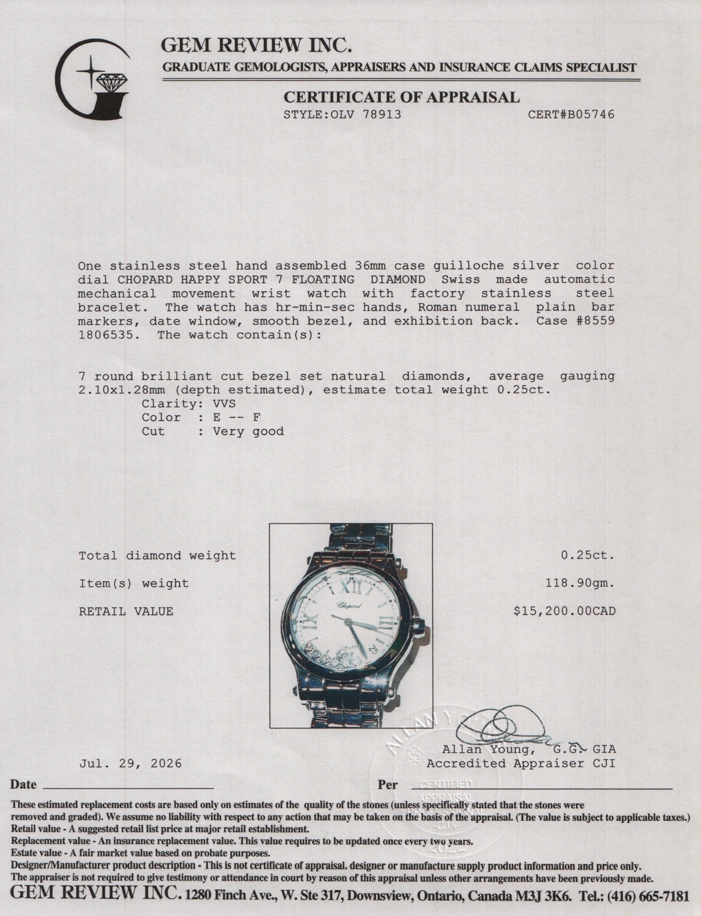 Chopard Stainless Steel Happy Sport 7 Floating Diamond 36 MM Automatic Watch Silver Dial w/ Box