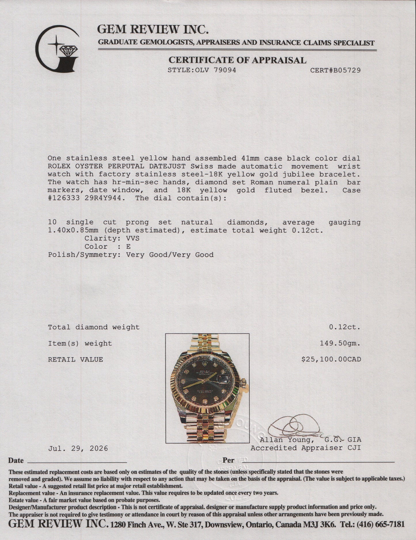 Rolex Stainless Steel & 18k Yellow Gold Datejust 41 MM Automatic Watch Black Diamond Dial 126333
