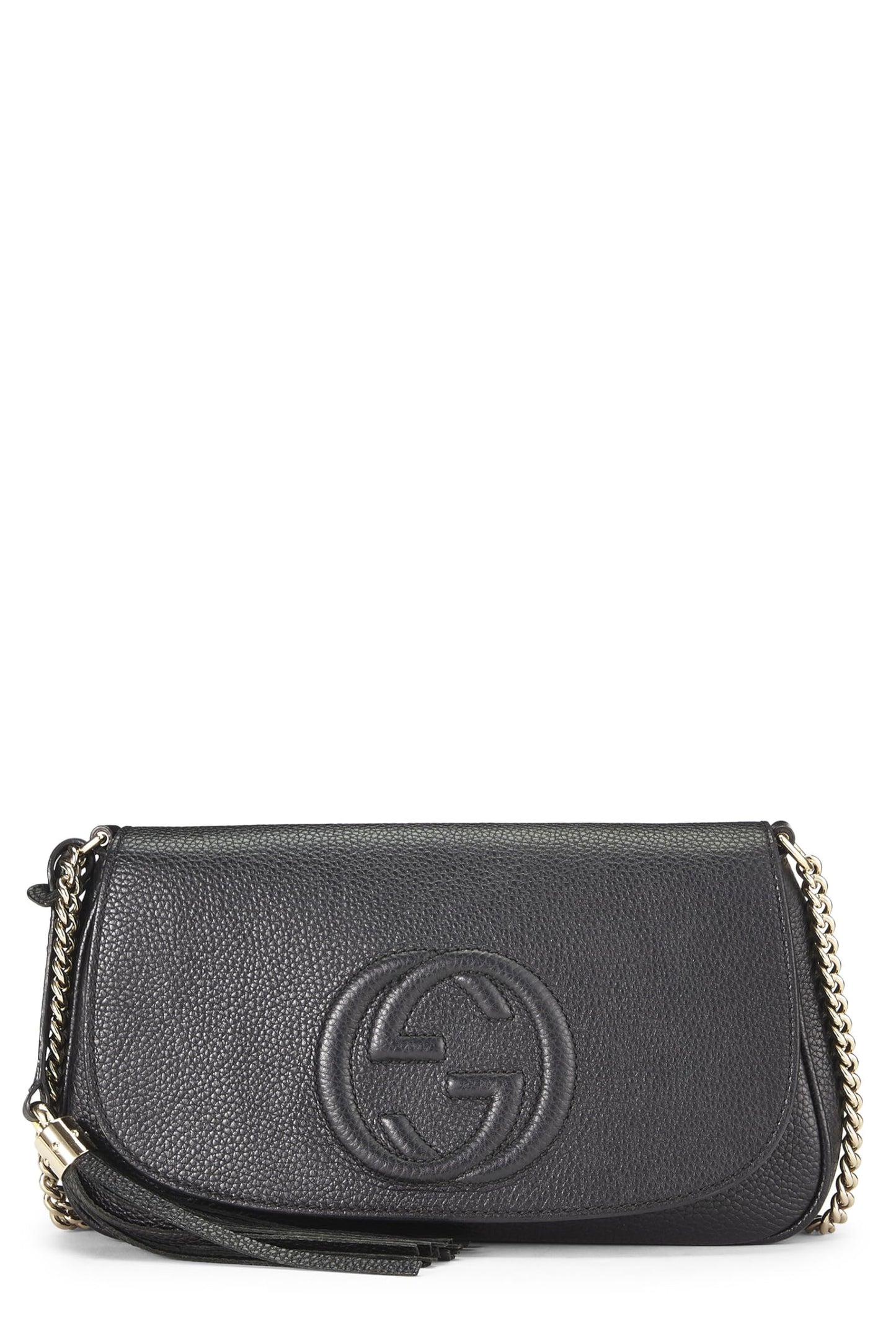 Gucci, Black Grained Leather Soho Chain Flap Crossbody, Black