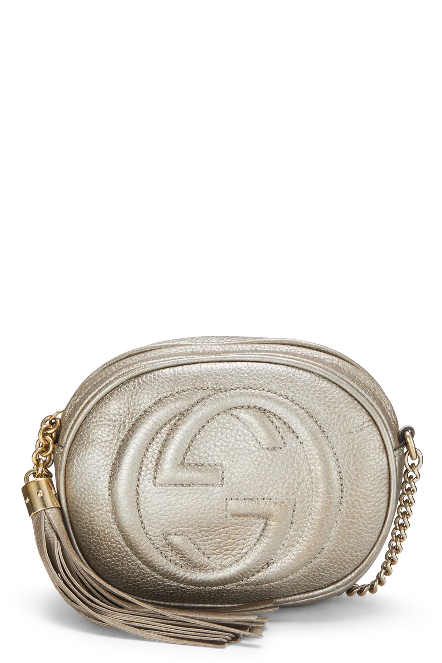 Gucci, Metallic Gold Leather Soho Round Chain Crossbody Mini, Gold