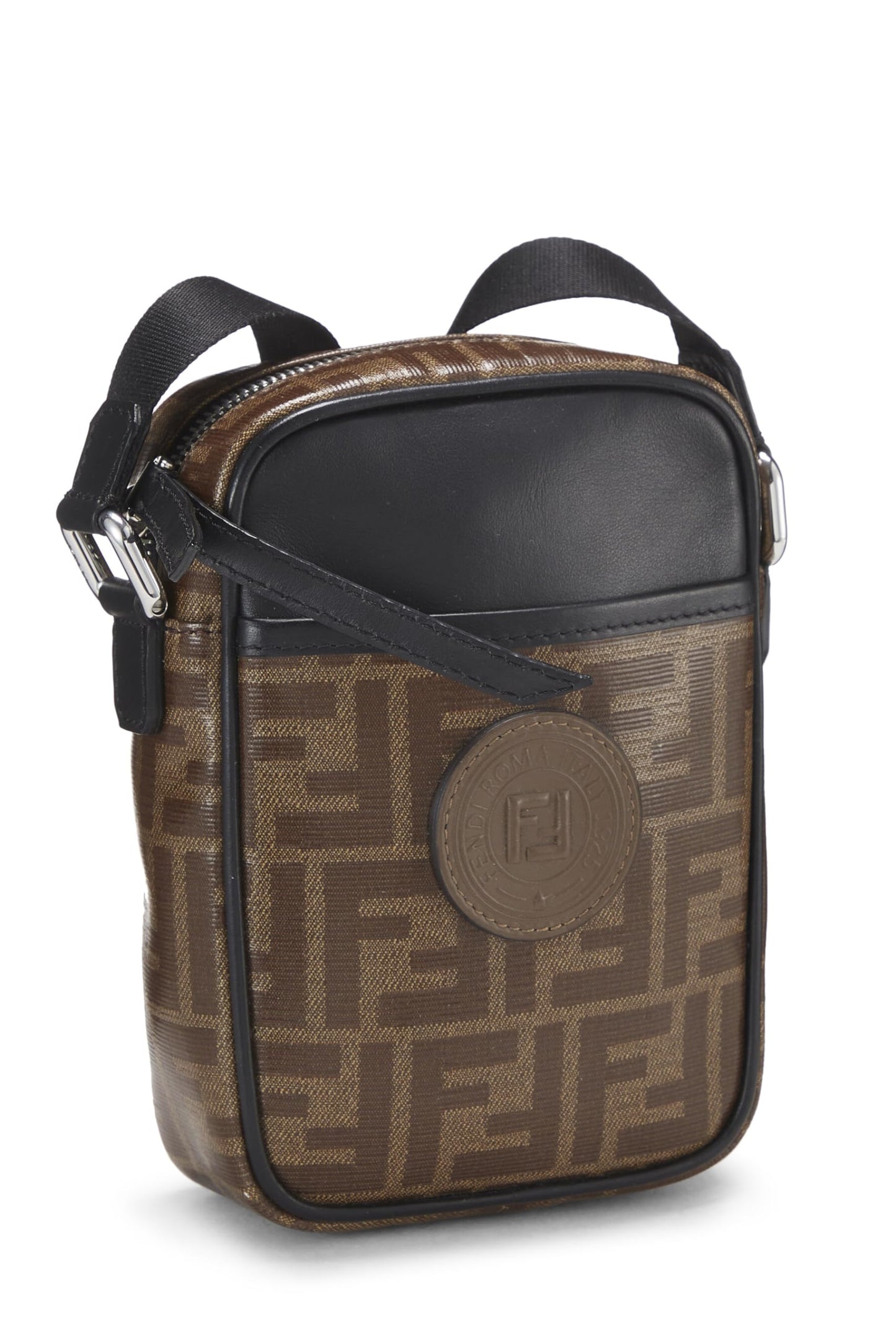 Fendi, Brown Leather & Zucca Canvas Crossbody, Black
