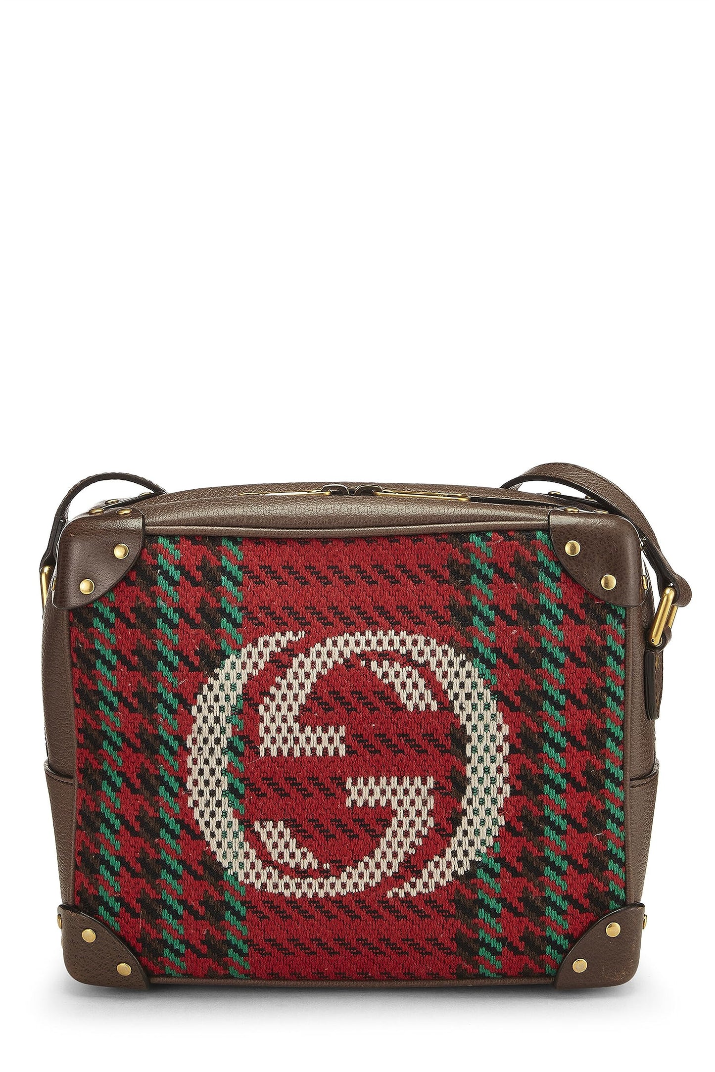 Gucci, Multicolor Wool & Leather Houndstooth 'GG' Crossbody, Brown