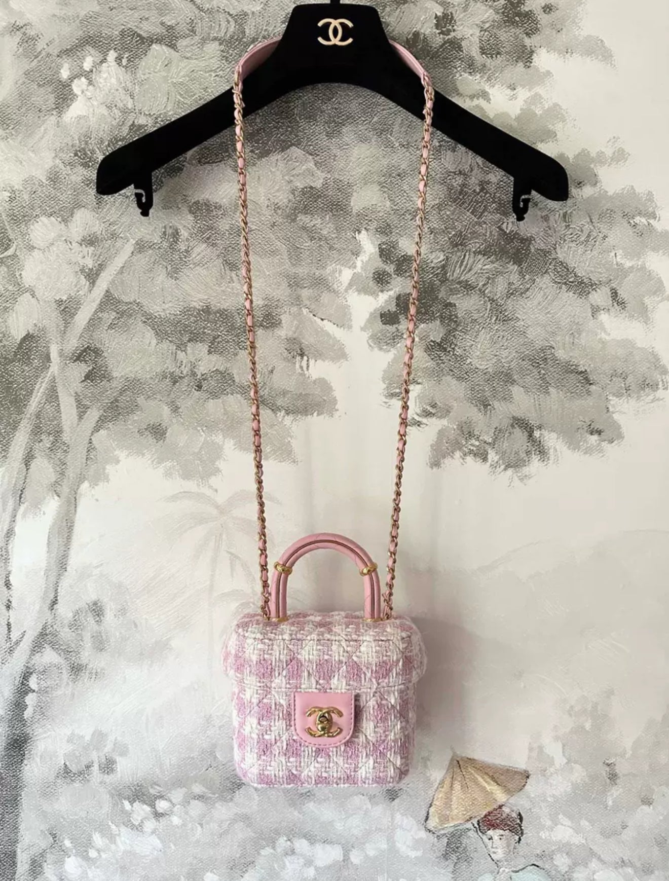 Chanel Vanity Tweed Pink Clutch