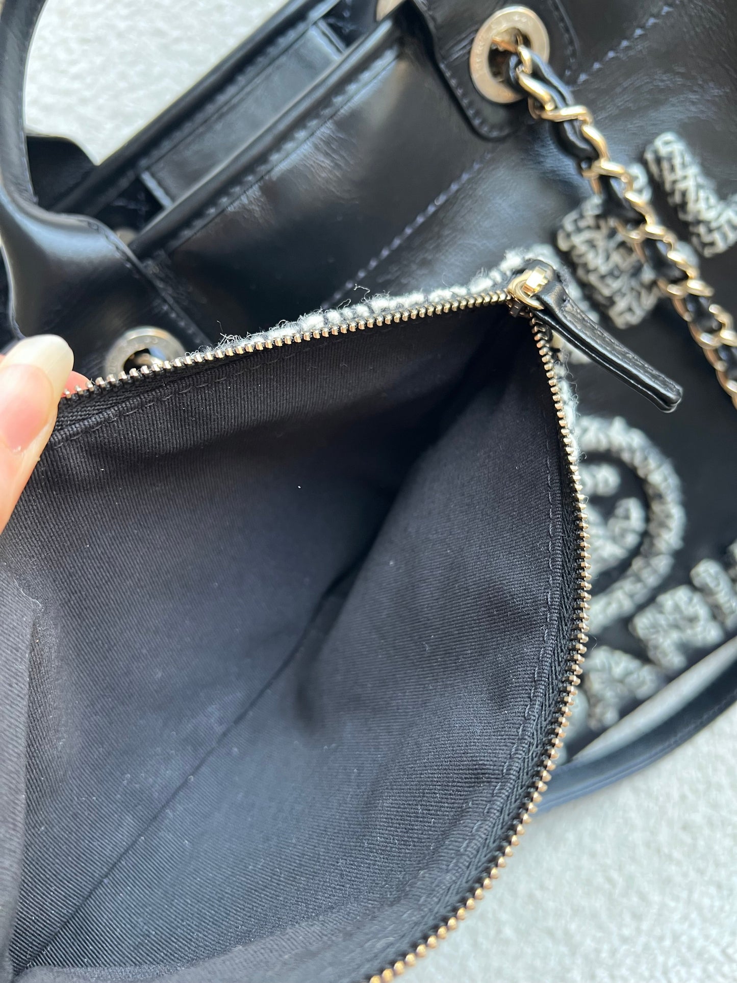 Chanel Deauville Tote in Black Glazed Calfskin and Monochrome Boucle Tweed (RRP £5800)