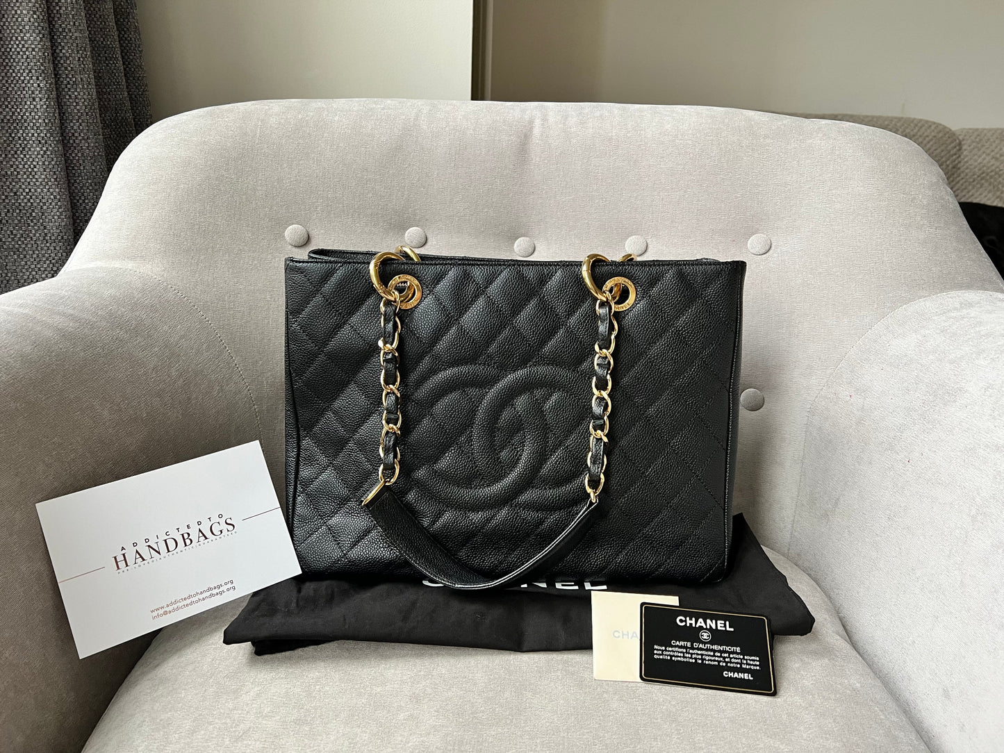 Chanel Caviar Black Gold Luxury Tote