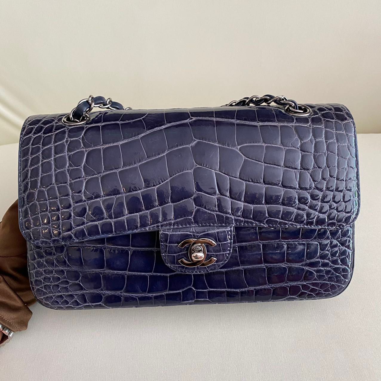 Chanel Classic Flap Leather Silver Shoulder Bag