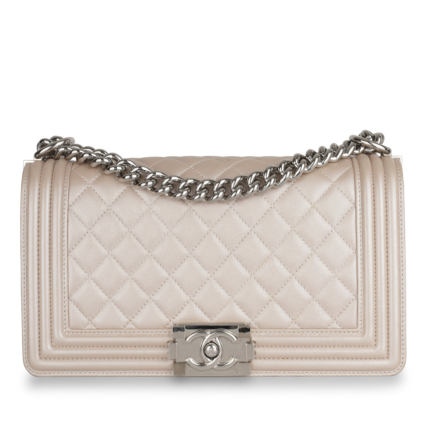 Chanel Boy Bag Calfskin Silver Shoulder Bag Calfskin