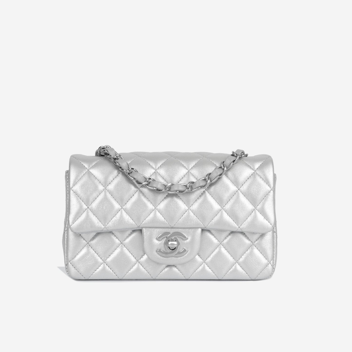 Chanel Classic Flap Lambskin Silver Shoulder Bag Style 23