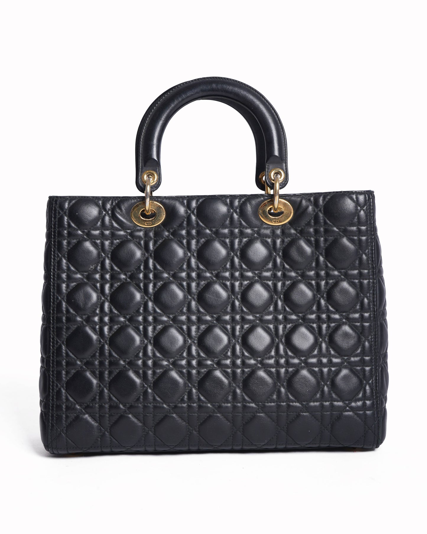 Christian Dior Large Lady Dior In Black Cannage Handbag