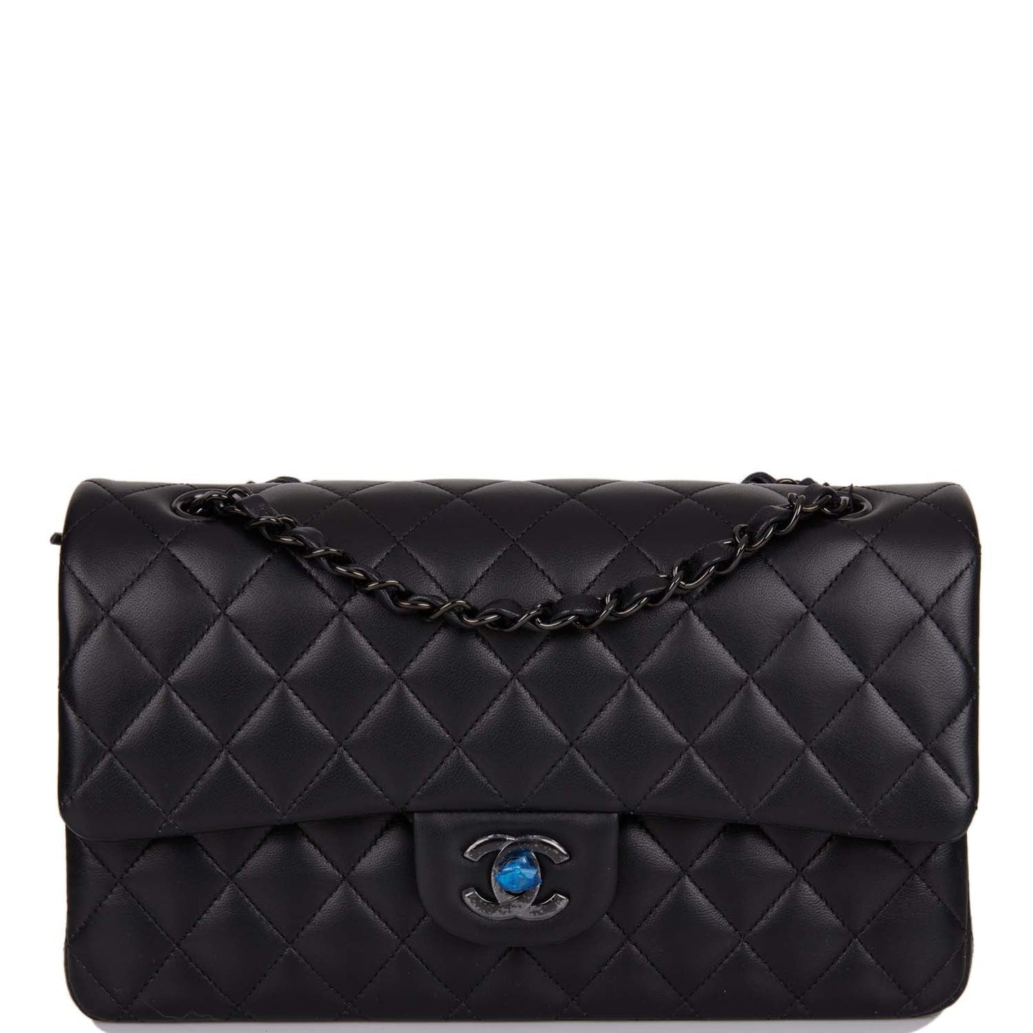 Chanel Medium Classic Double Flap Bag So Black Lambskin Quilted Black Hardware