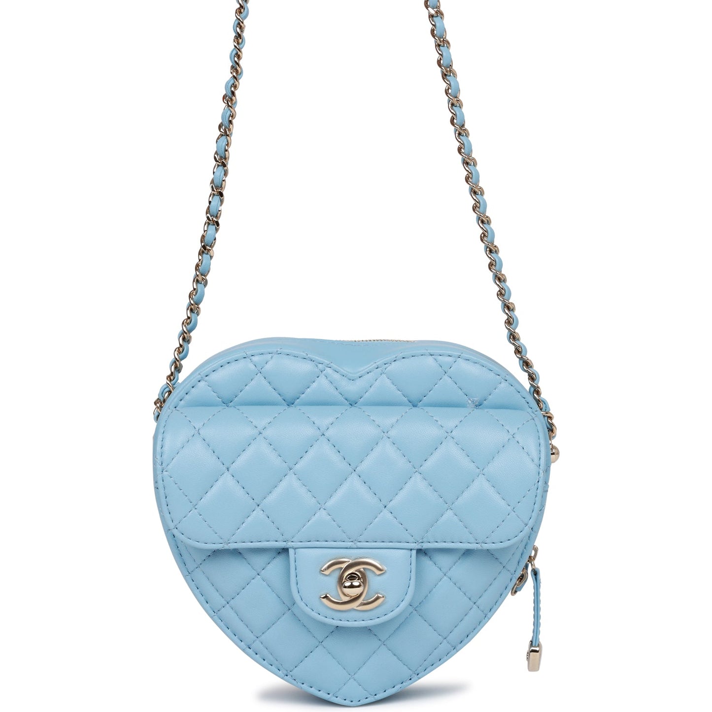 Chanel Cc In Love Large Heart Bag Blue Lambskin Light Gold Hardware