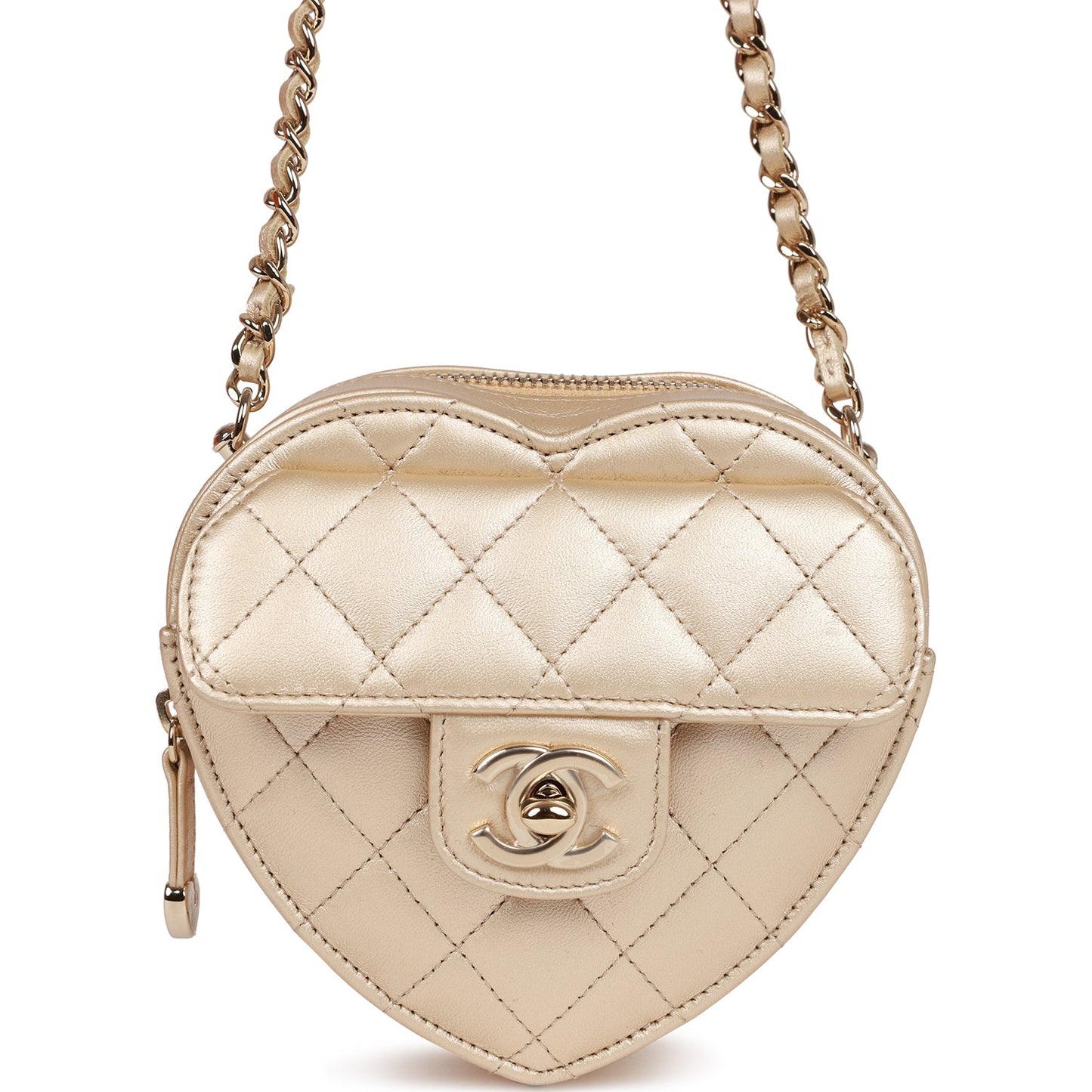 Chanel Cc In Love Heart Clutch With Chain Gold Lambskin Light Gold Hardware