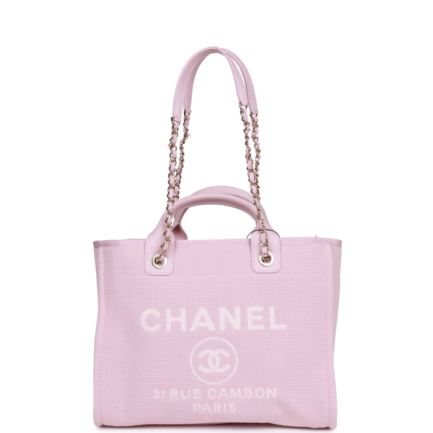 Chanel Small Deauville Shopping Bag Pink Boucle Light Gold Hardware