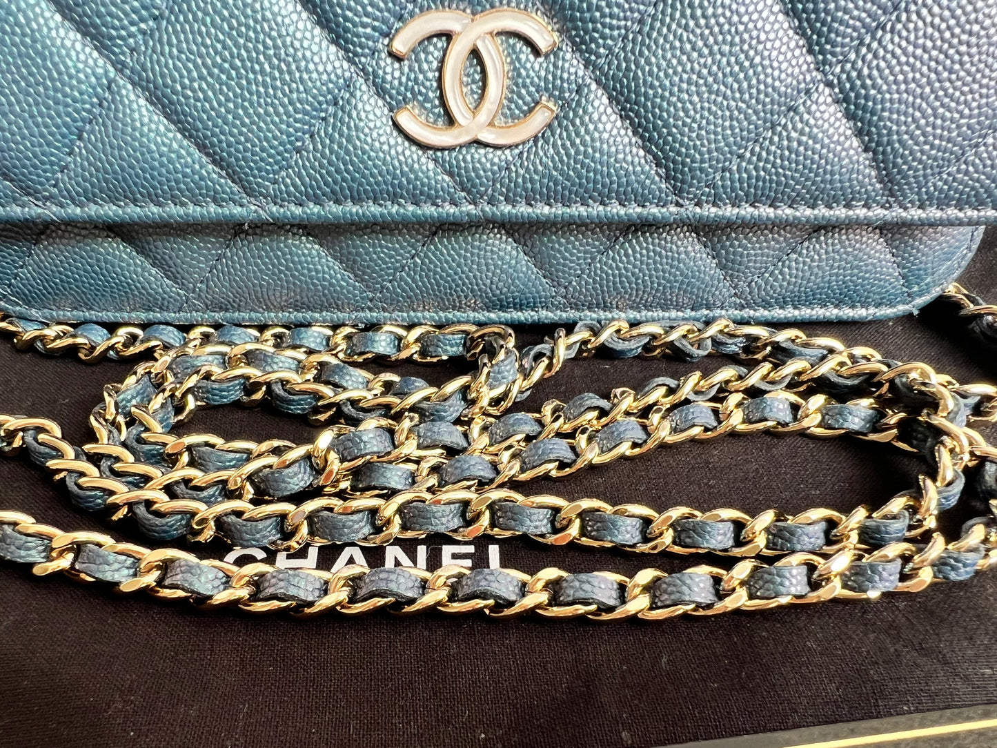 Chanel Iridescent Blue Caviar Wallet on Chain