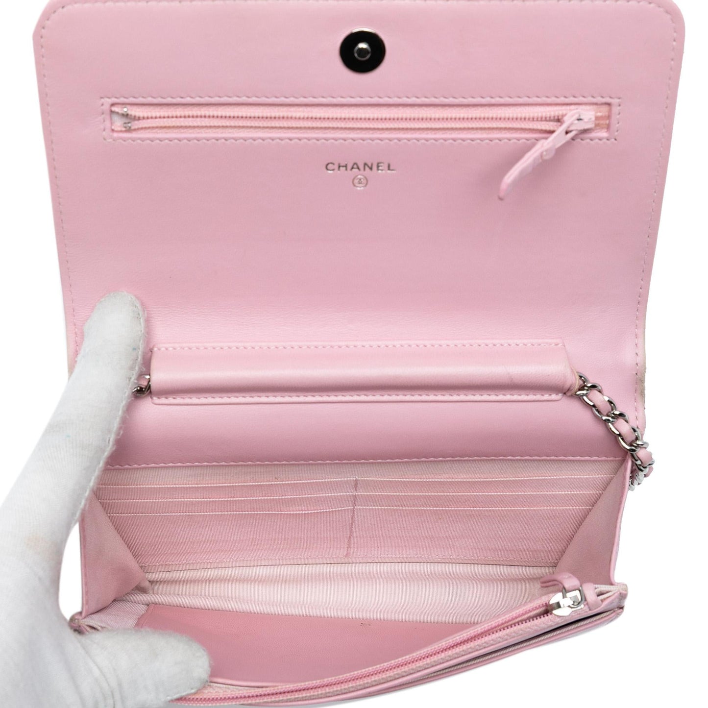 Chanel Calfskin Crystal Studded Boy Wallet On Chain