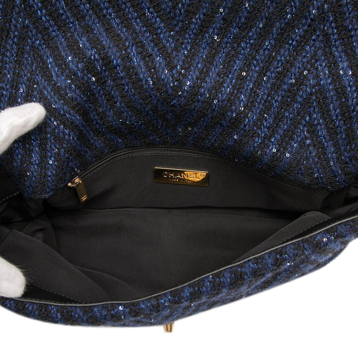 Chanel Large Chevron Tweed Sequin 19 Flap