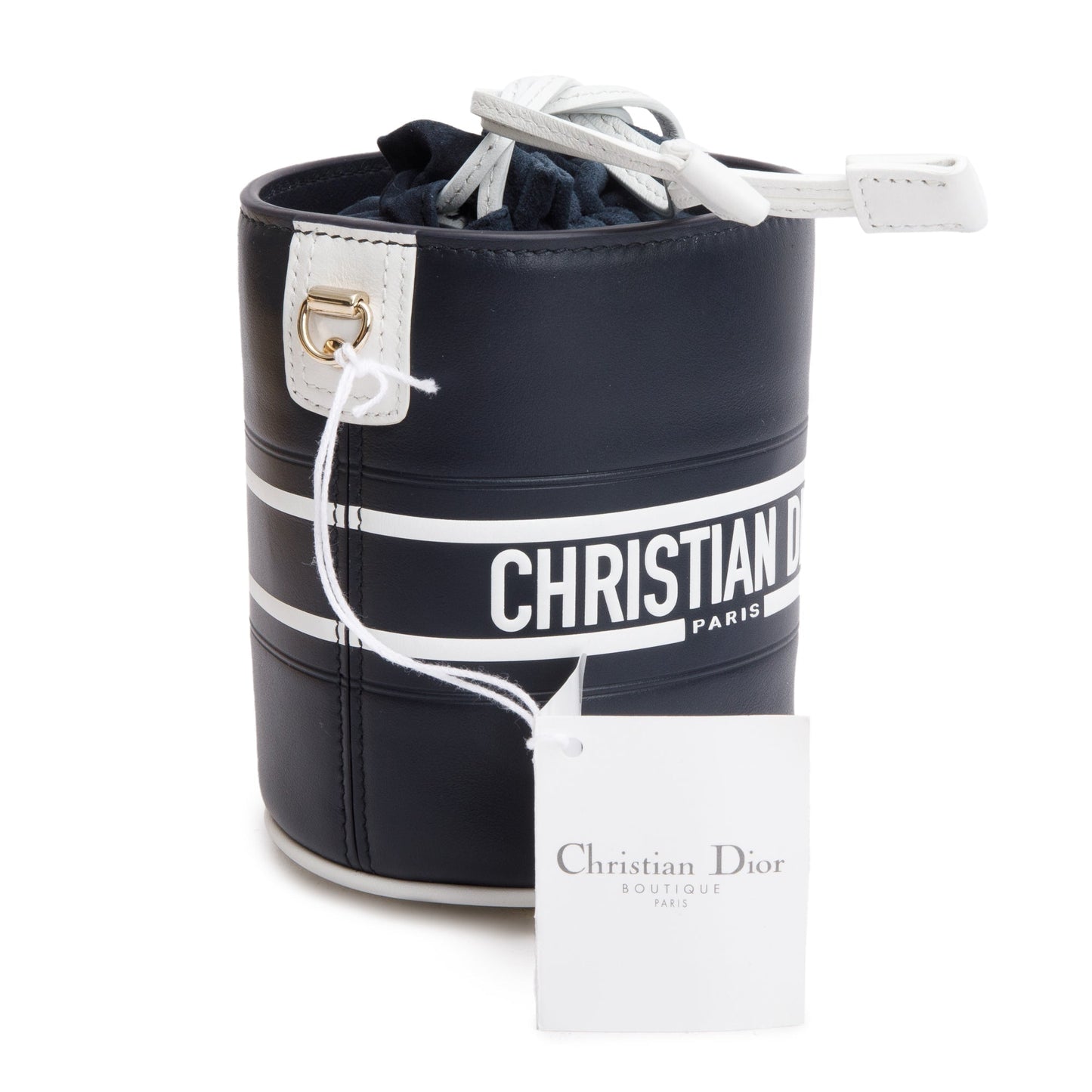 Christian Dior 2022 Black Lambskin Leather Micro Vibe Drawstring Bucket Bag
