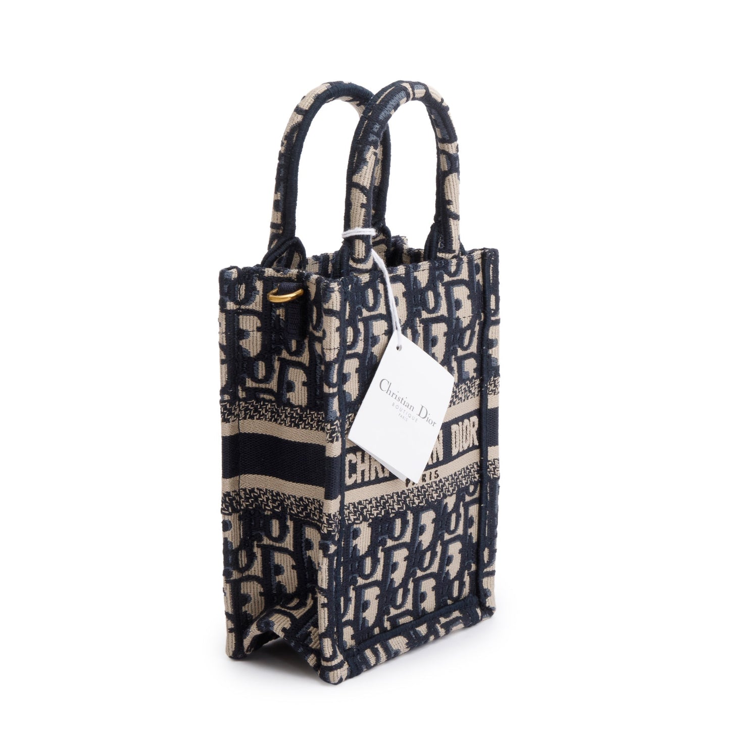 Christian Dior 2022 Blue Oblique Embroidery Mini Vertical Book Tote