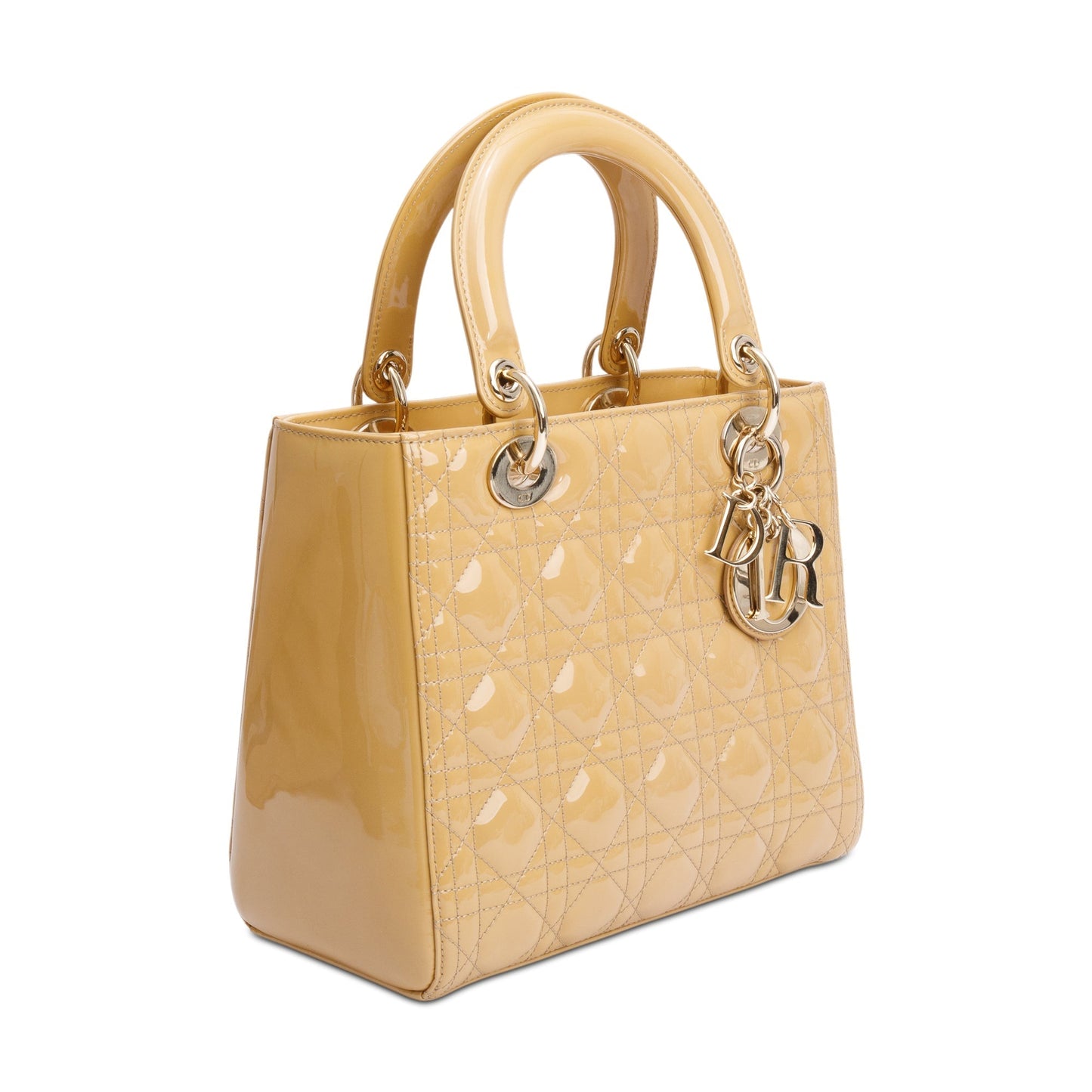 Christian Dior Beige Cannage Patent Leather Medium Lady Dior Bag