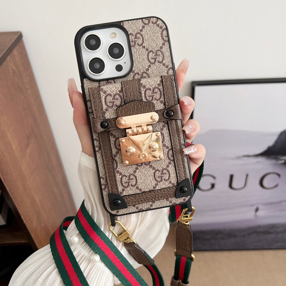 Designer Canvas Crossbody Phone Case For Iphone 12-16 Pro Max Plus / 18 Pro / 18 Pro Max