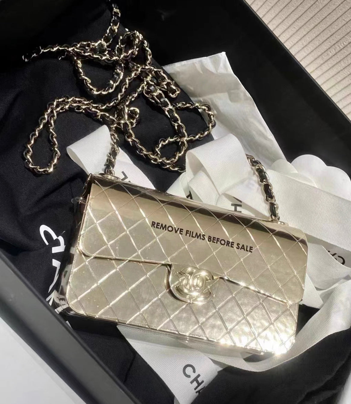 Chanel Quilted Hammered Metal Mini Classic Flap Evening Box Bag Gold Hardware 2022