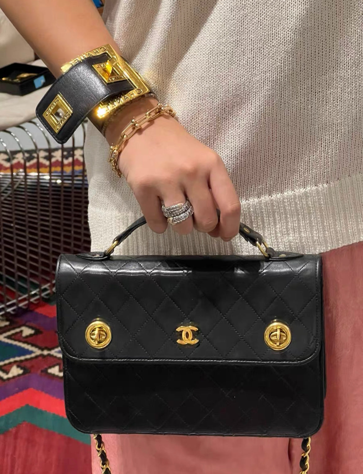 Rare Chanel Timeless Classic Cc Double Turn Lock Bag