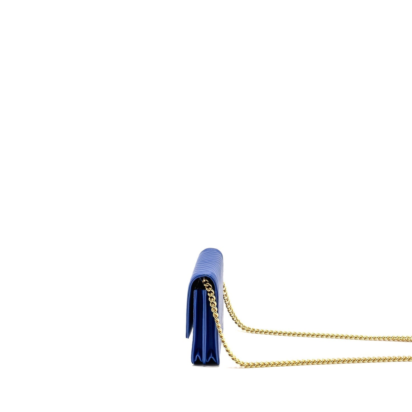 Chanel Boy Clutch with Chain Chervon Lambskin Blue GHW