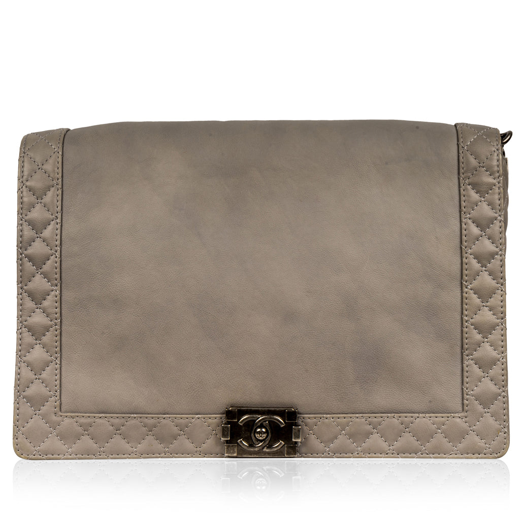 Chanel Boy Bag Quilted Grey Shoulder Bag