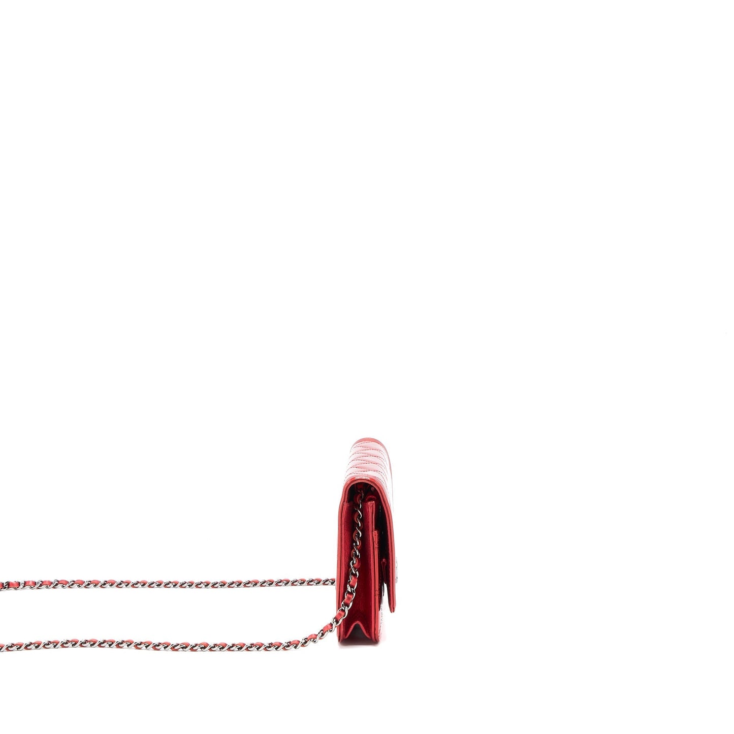 Chanel Boy Wallet On Chain Patent Metallic Red SHW