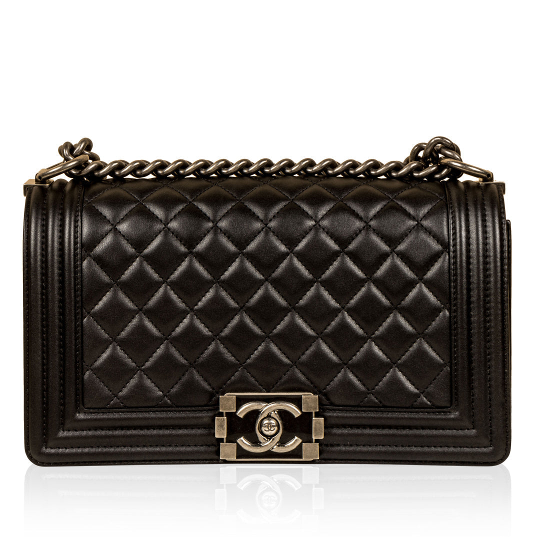 Chanel Boy Bag Lambskin Black Shoulder Bag Style 12
