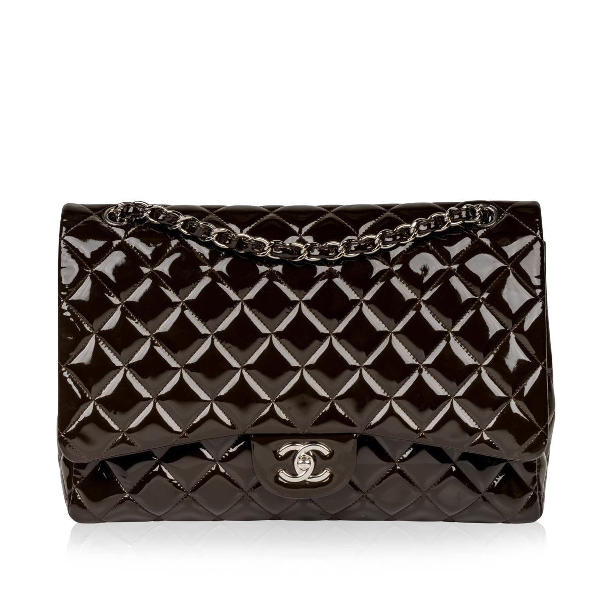 Chanel Classic Flap Patent Leather Brown Shoulder Bag Patent Leather