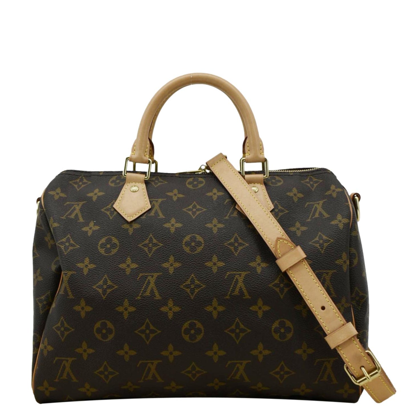 LOUIS VUITTON Speedy 30 Monogram Canvas Satchel Bag Brown
