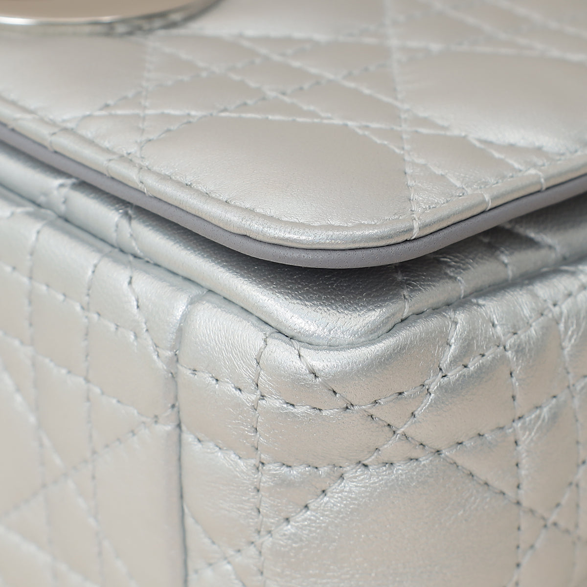 Christian Dior Metallic Silver Small Dior Caro Bag